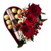 Heart base with roses, chocolates and Prosecco