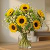 Bouquet of sunflowers, crhysanthemums and chamomile