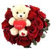 Love Bouquet with Roses and Teddy Bear