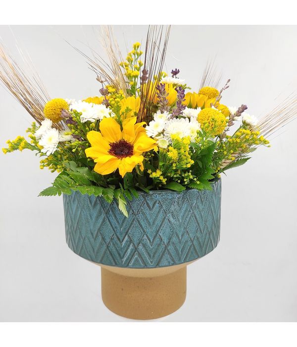 Happy Arrangement with sunflowers and ears