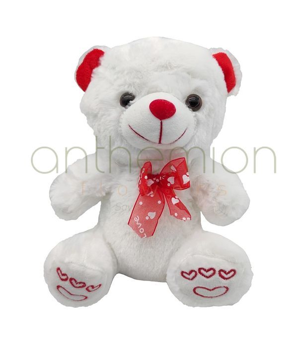 White teddy bear with red designs 20 cm.
