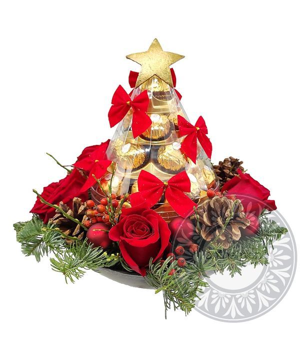 Χριστουγεννιάτικο δέντρο με σοκολατάκια και λουλούδια