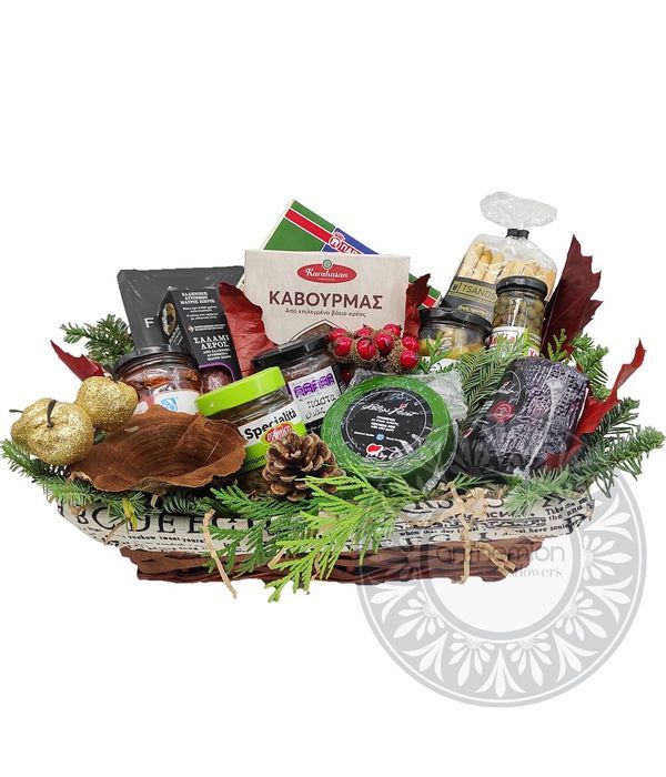 Basket with savory delicacies