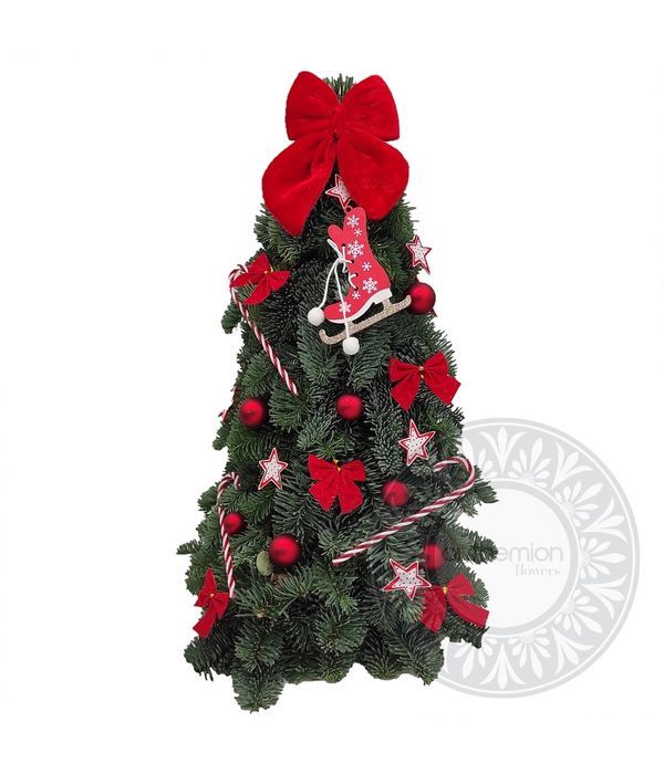 Decorated natural Christmas tree (red balls)