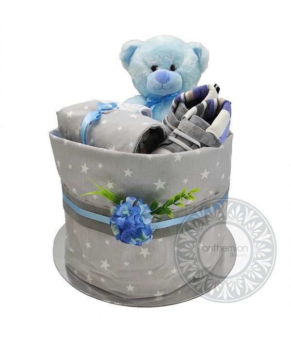 Diapercake with blue teddy bear