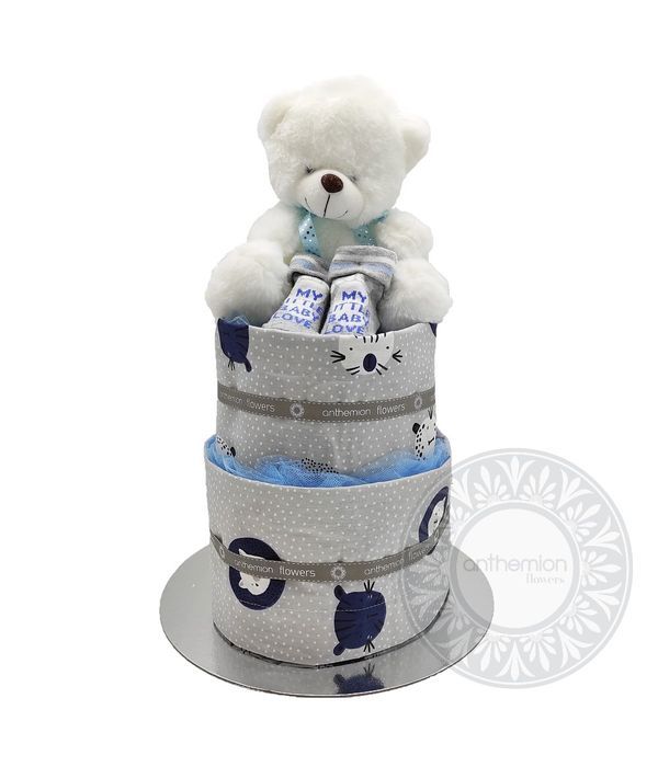 Diaper cake με αρκουδάκι για νεογέννητο αγοράκι