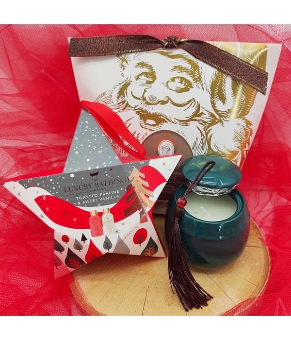 Christmas gifts in red pouch