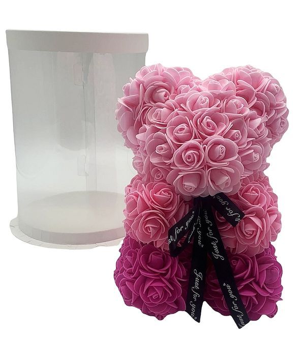 Pink 3-colours synthetic teddy bear 25cm