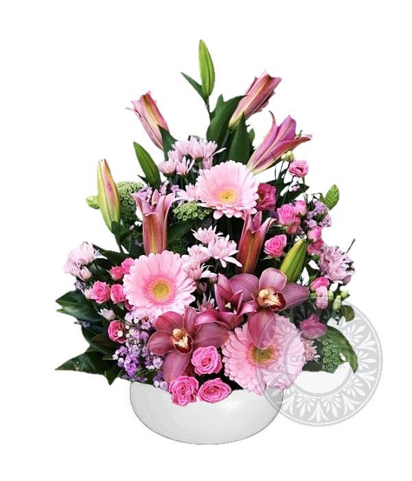 Tall arrangement with pink flowers