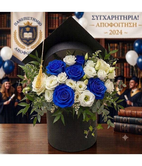 Black graduation box with flowers for men