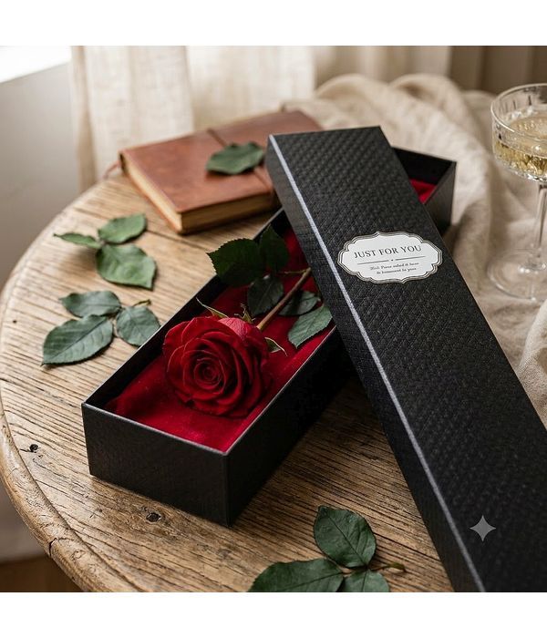 Red rose in a black box