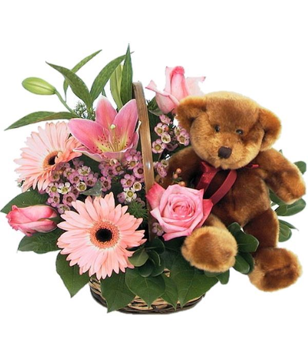 Basket arrangement with teddy bear