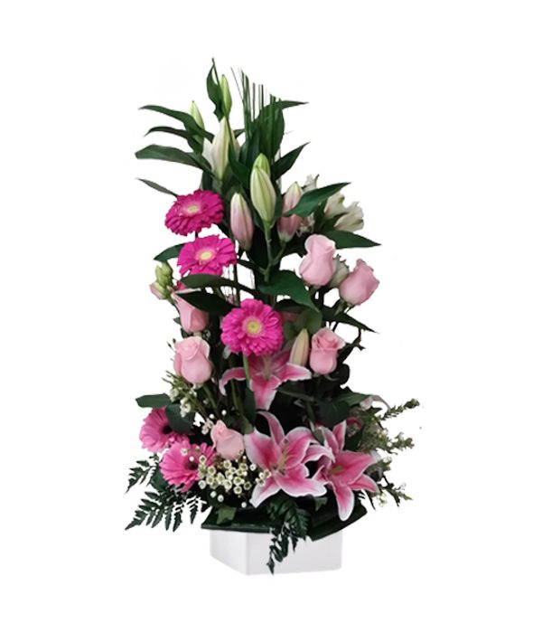 Tall pink and fuchsia arrangement