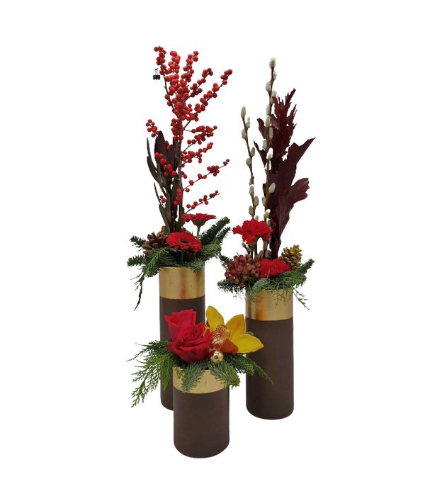 Three Vases with festive arrangements