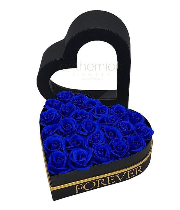 Κουτί καρδιά με μπλε τριαντάφυλλα σαπούνι
