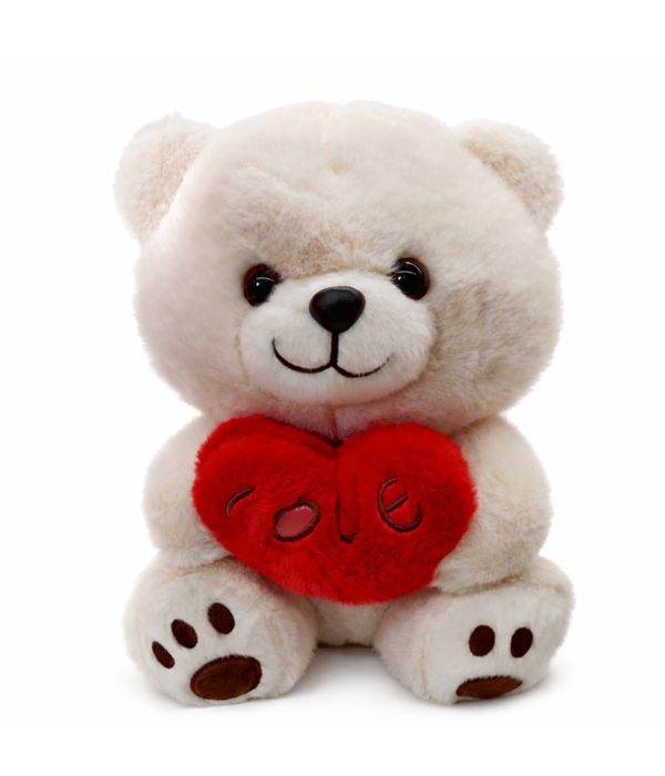 BEIGE FLUFFY PLUSH WITH RED HEART 32CM
