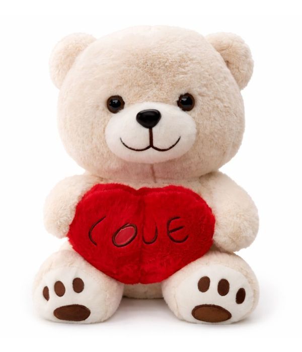 BEIGE FLUFFY PLUSH WITH RED HEART 42CM