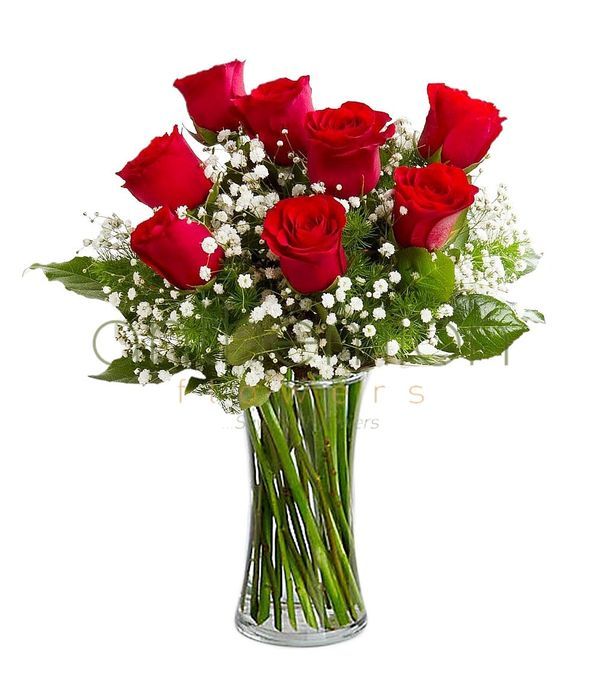 8 red roses bouquet