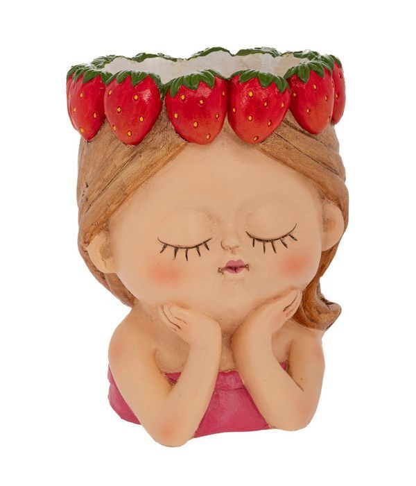 Ceramic head with strawberries and flower arrangement