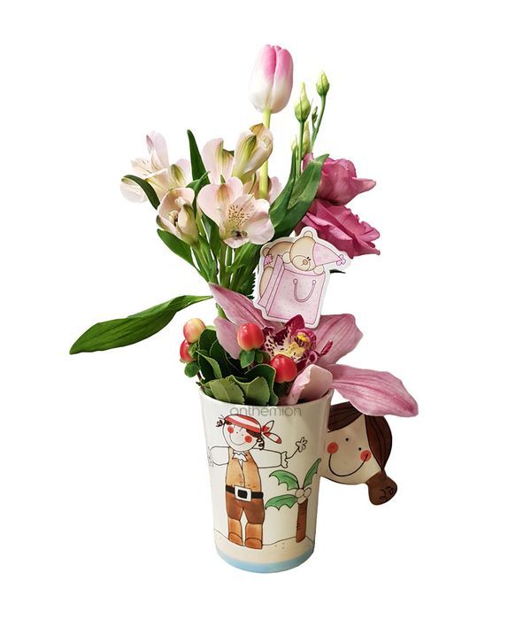 Newborn baby girl arrangement