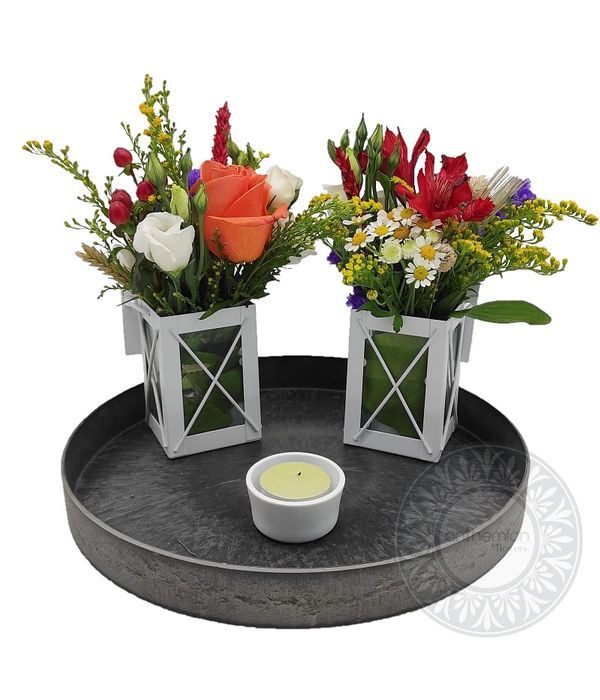 Charming tray with flower lanterns and candle