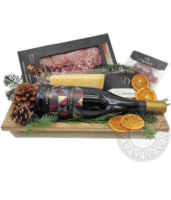 Platter with cold cuts and red wine