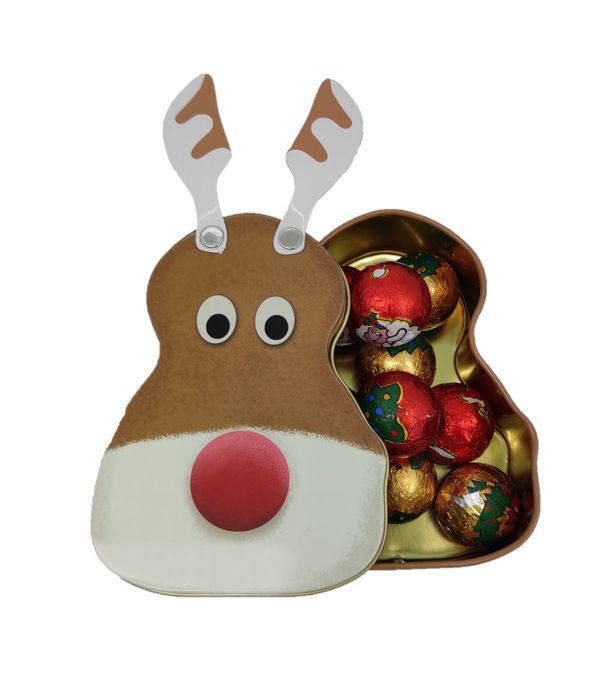 Reindeer metal box of chocolates