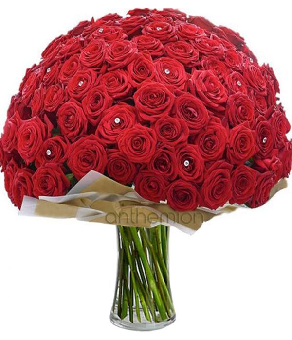 Love and Devotion with 120 roses in vase