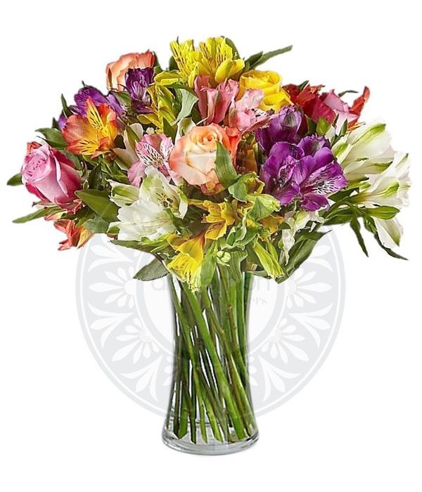 Colorful bouquet of roses and alstroemerias
