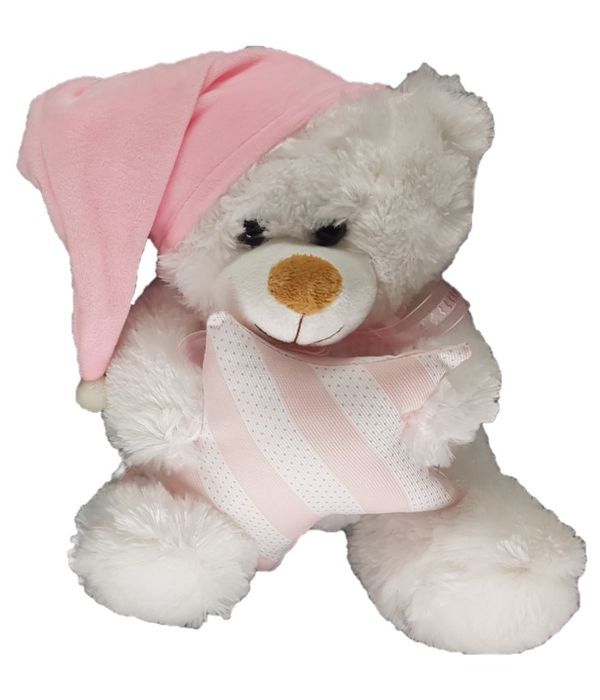 Pink teddy bear holding a star 25cm.