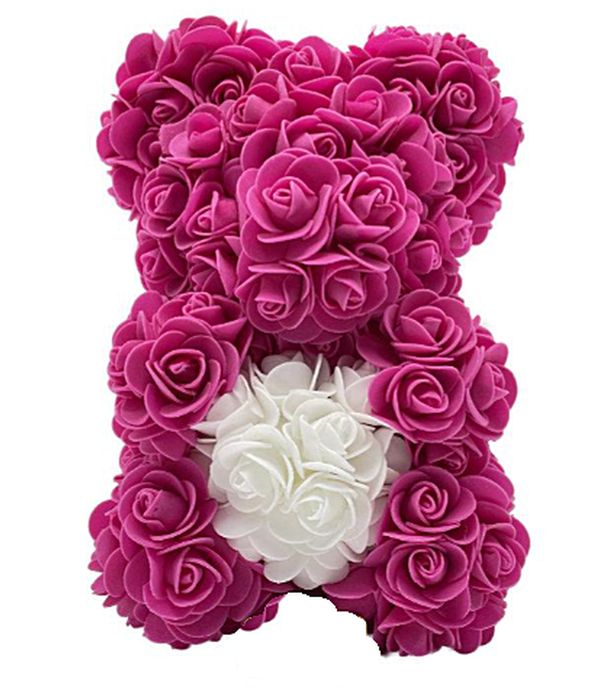 Fuchsia artificial rose teddy bear 25 cm.