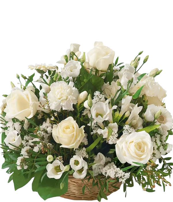 Καλάθι συλλυπητηρίων με λευκά λουλούδια