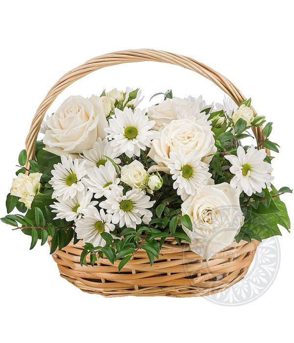 All White flower Basket Arrangement