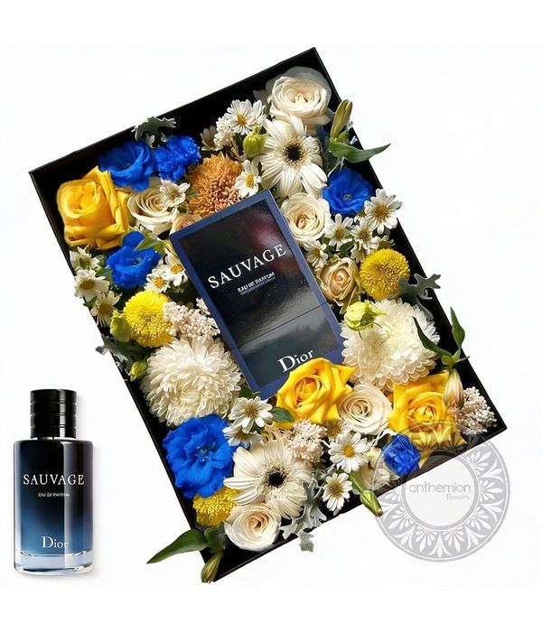 Floral arrangement and Sauvage Eau De Toilette 30 ml