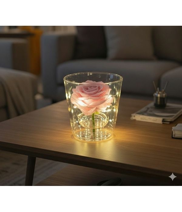 Ροζ-forever-rose-λαμπάκια-γυάλινη-βάση