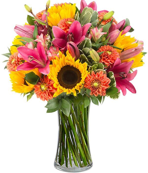 Bouquet with dahlias and sunflowers