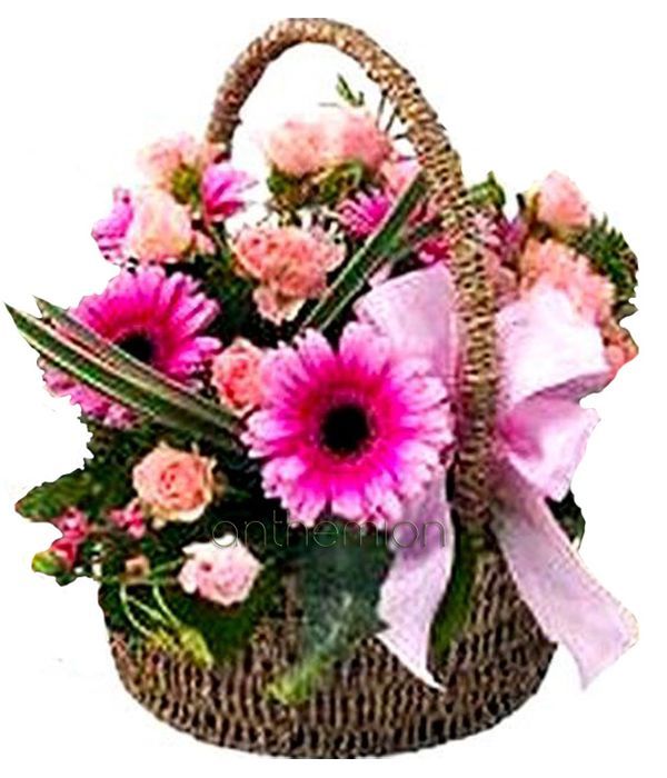 Pink flowers in basket