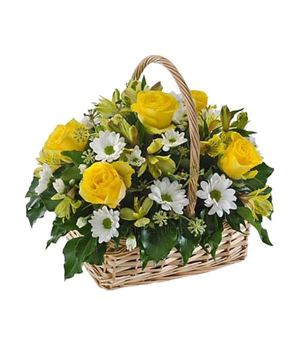Bright yellow basket arrangement