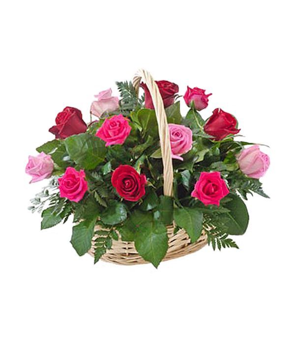 Καλάθι με κόκκινα & ροζ τριαντάφυλλα