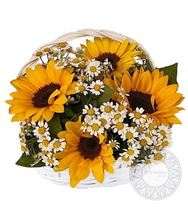 Καλάθι με ηλίανθους και χαμομήλι
