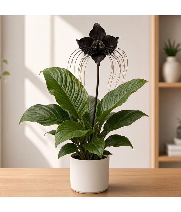 Tacca chantrieri μαύρο λουλούδι-νυχτερίδα, ένα εντυπωσιακό τροπικό σπάνιο φυτό