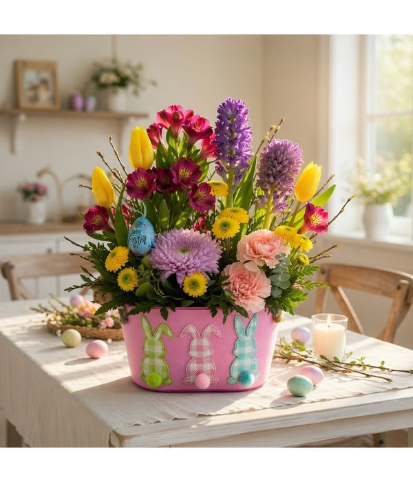 Easter composition with colorful flowers