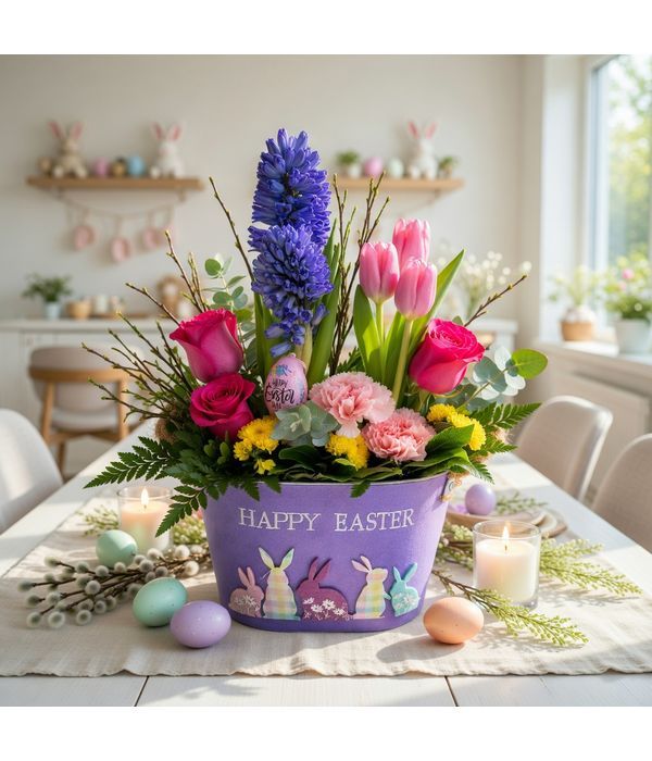 Easter gift with colorful flowers