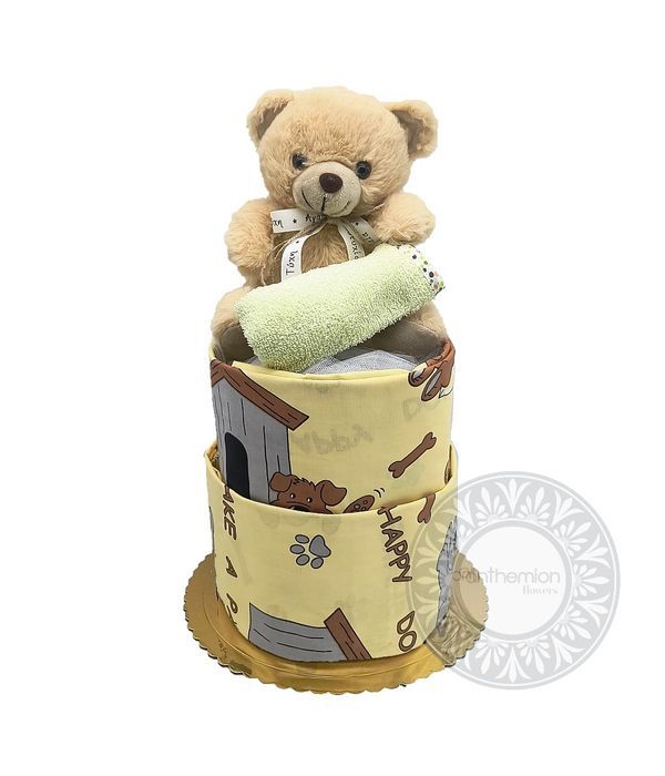 Diapercake with plush teddy bear