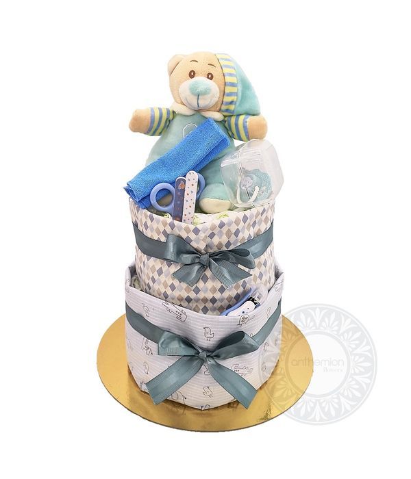Diaper cake με αρκουδάκι για νεογέννητο αγοράκι