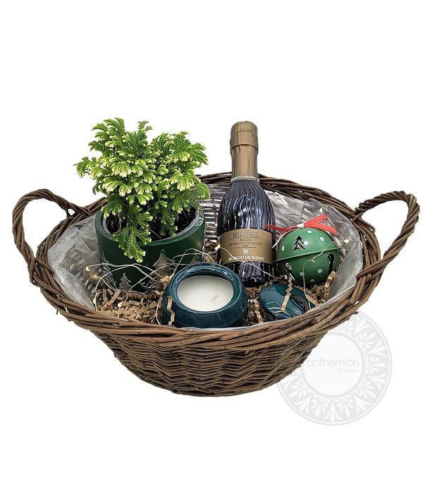 Xριστουγεννιάτικο καλαθάκι με prosecco και φωτάκια