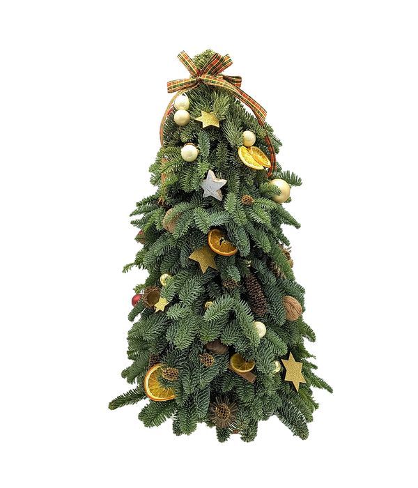 Natural Christmas tree, decorated (gold balls)
