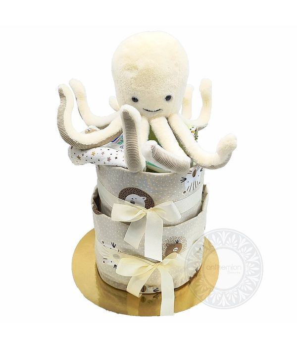 Diaper cake με λούτρινο χταπόδι