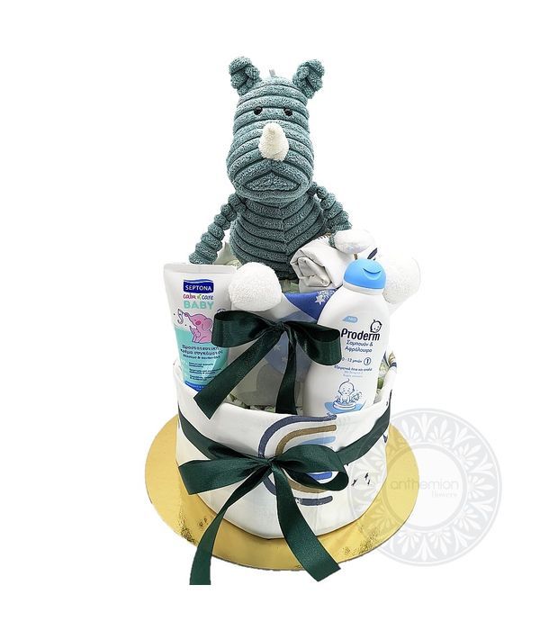 Μωροτούρτα με πάνες και δώρα για νεογέννητο αγοράκι