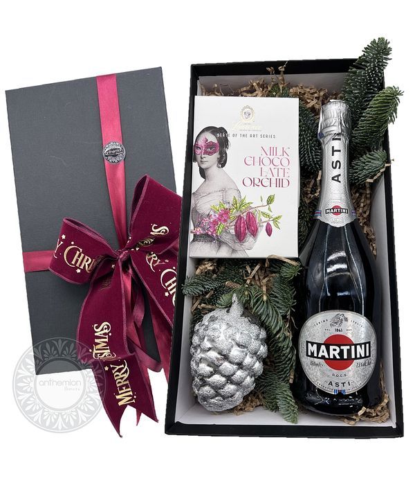 Κουτί δώρου με Martini και βιβλίο σοκολάτα με ορχιδέα